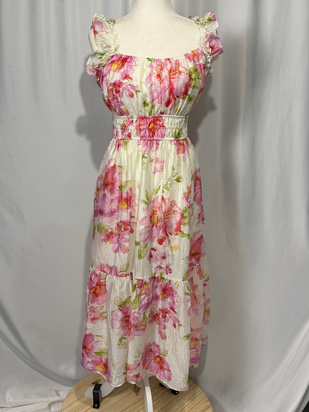Melloday Romantic Floral Midi Dress Cottagecore Garden Party Dress M